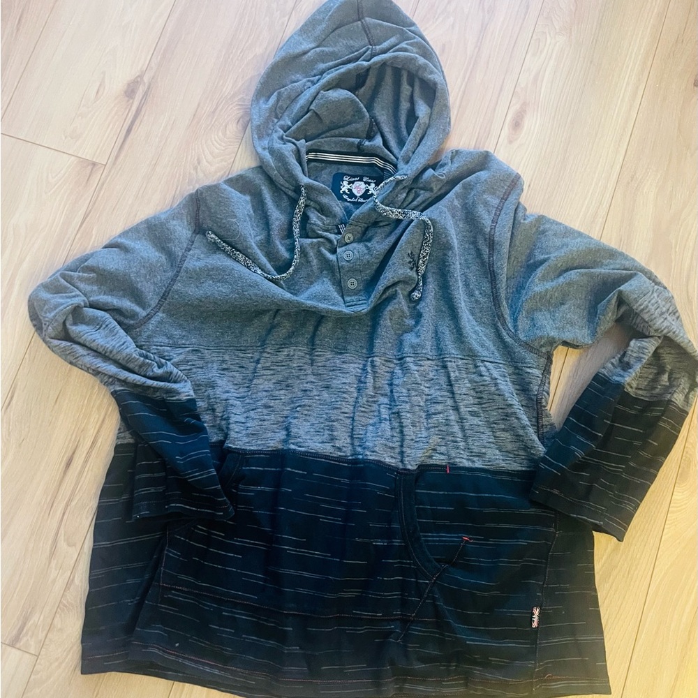 Men’s blue Black Colorblock Hooded Pullover Sweatshirt XL - Picture 3 of 6
